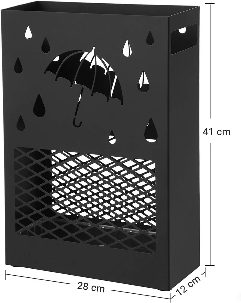 SONGMICS Regenschirmständer aus Metall, Gitter-Design, 28 x 12 x 41 cm Schwarz Modern, Schwarz Moder
