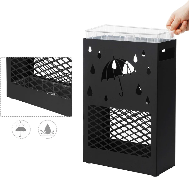 SONGMICS Regenschirmständer aus Metall, Gitter-Design, 28 x 12 x 41 cm Schwarz Modern, Schwarz Moder