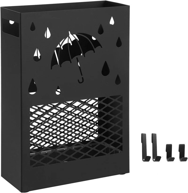 SONGMICS Regenschirmständer aus Metall, Gitter-Design, 28 x 12 x 41 cm Schwarz Modern, Schwarz Moder