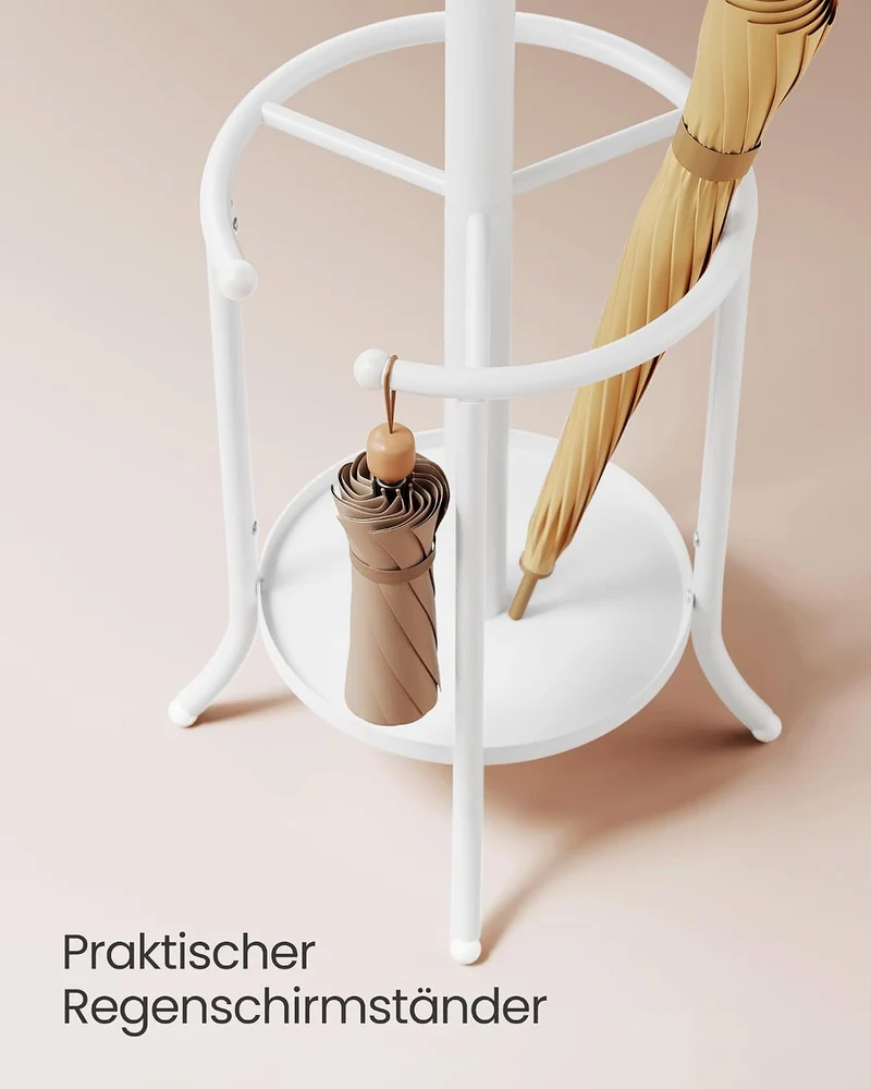 SONGMICS Kleiderständer freistehend, mit Regenschirmständer, 12 Haken Perlweiss, Perlweiss