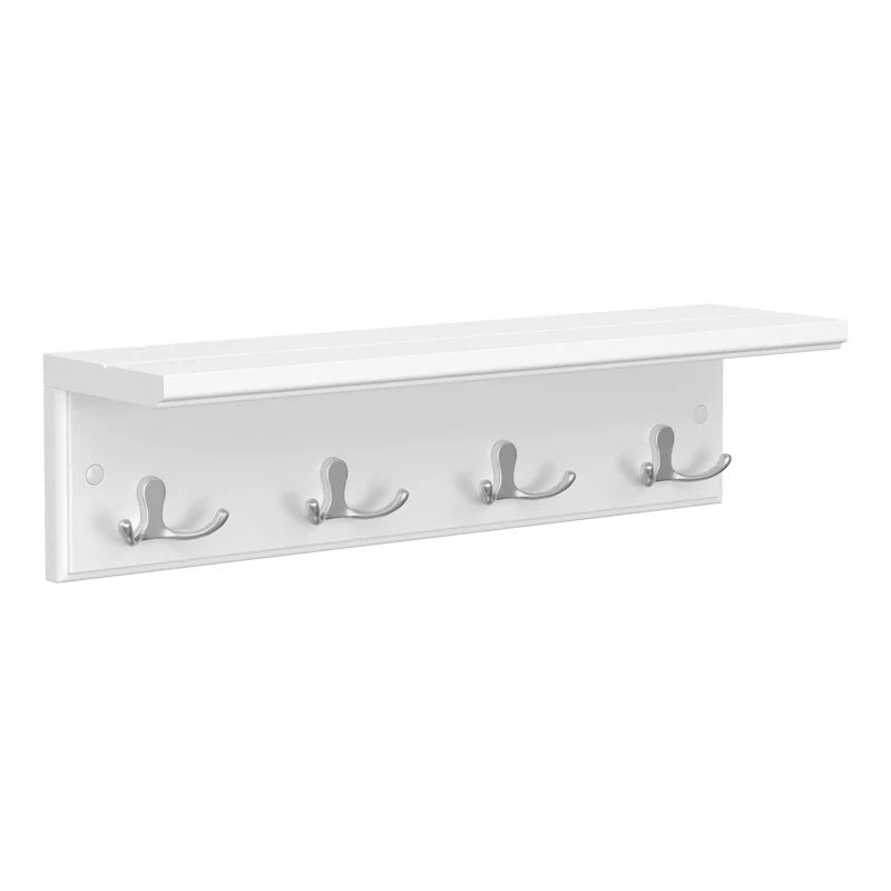 SONGMICS Wandgarderobe mit Ablage, 4 Doppelhaken aus Metall 1 Weiss, 1 Weiss