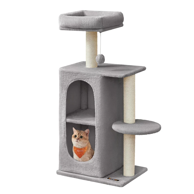 Feandrea Kratzbaum klein, Katzenbaum mit 2 Höhlen, Kratzstämme, für Mehrkatzenhaushalte, Kätzchen, h