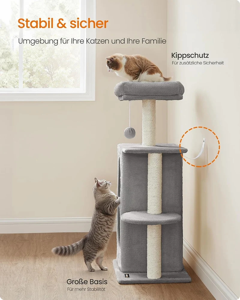 Feandrea Kratzbaum klein, Katzenbaum mit 2 Höhlen, Kratzstämme, für Mehrkatzenhaushalte, Kätzchen, h
