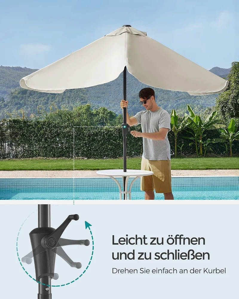 SONGMICS Sonnenschirm mit Ständer, Gartenschirm rechteckig, Schirmständer mit Sand befüllbar, Sonnen