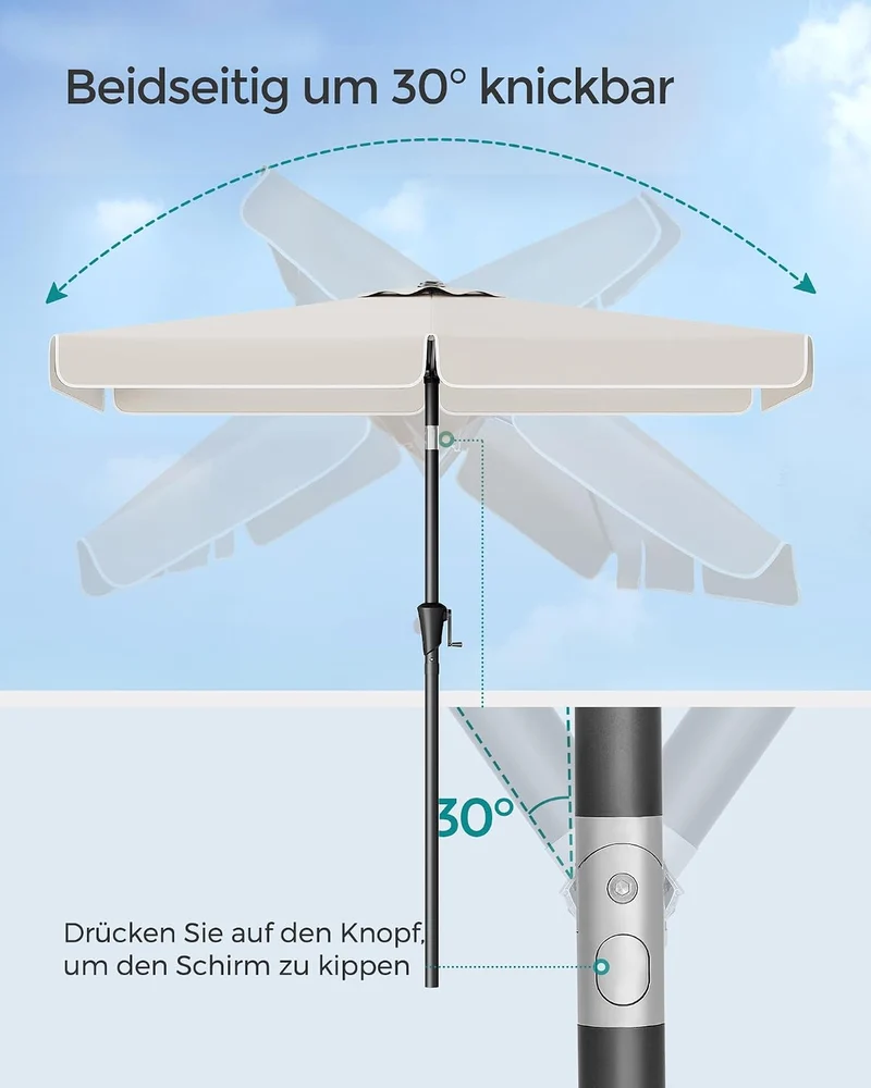 SONGMICS Sonnenschirm mit Ständer, Gartenschirm rechteckig, Schirmständer mit Sand befüllbar, Sonnen