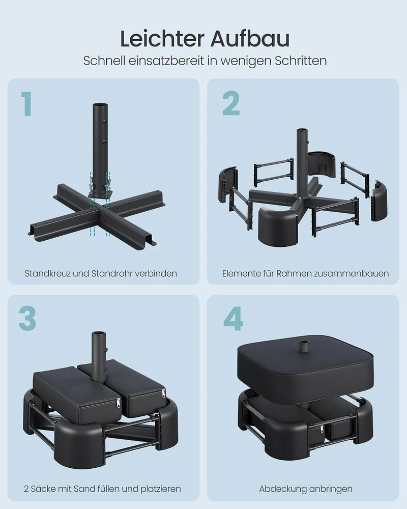 SONGMICS Sonnenschirm mit Ständer, Gartenschirm rechteckig, Schirmständer mit Sand befüllbar, Sonnen