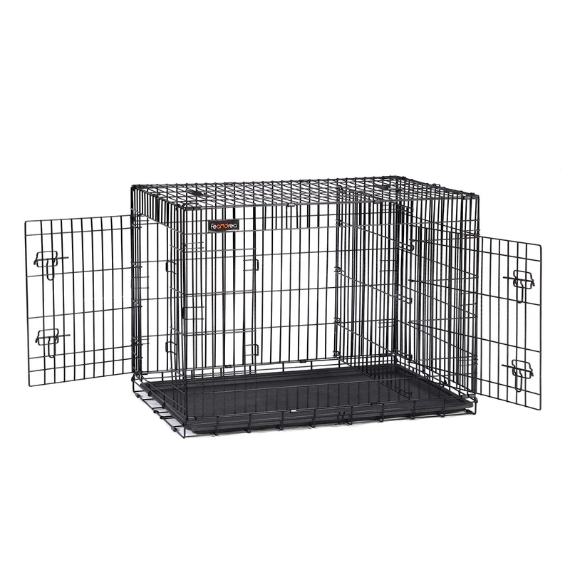 Feandrea Hundekäfig, Hundebox, zusammenklappbar, transportabel, 2 Türen, 92,5 x 57,5 x 64 cm, schwar