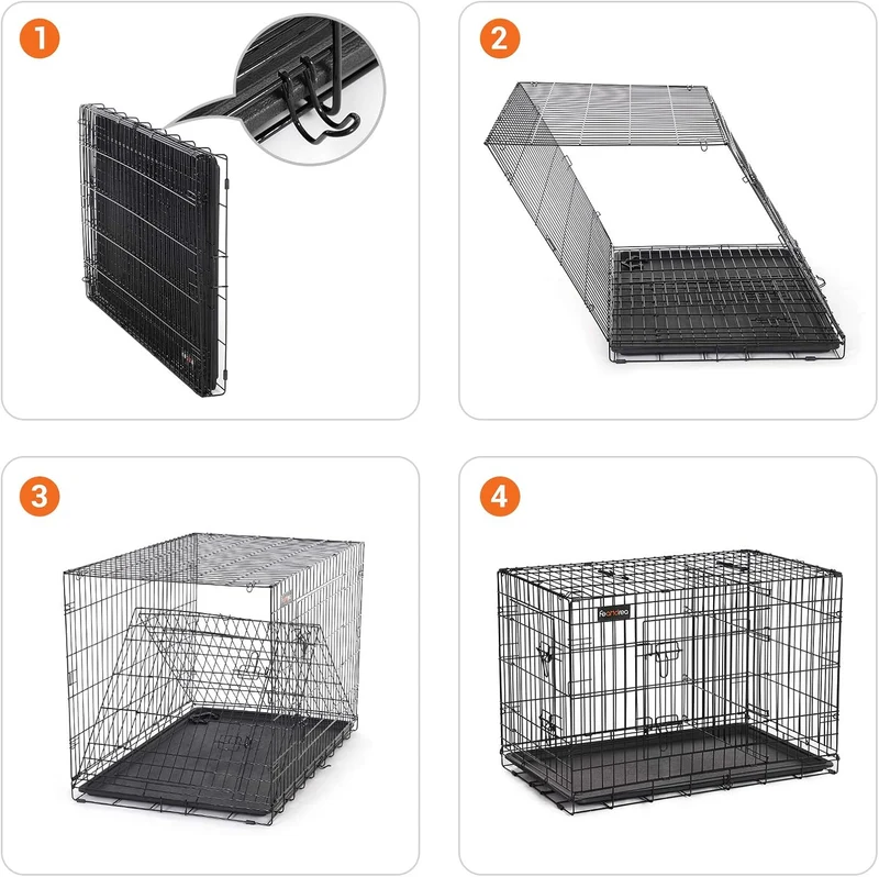 Feandrea Hundekäfig, Hundebox, zusammenklappbar, transportabel, 2 Türen, 92,5 x 57,5 x 64 cm, schwar