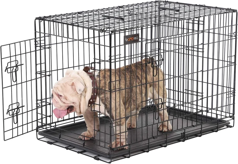 Feandrea Hundekäfig, Hundebox, zusammenklappbar, transportabel, 2 Türen, 92,5 x 57,5 x 64 cm, schwar
