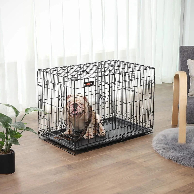 Feandrea Hundekäfig, Hundebox, zusammenklappbar, transportabel, 2 Türen, 92,5 x 57,5 x 64 cm, schwar