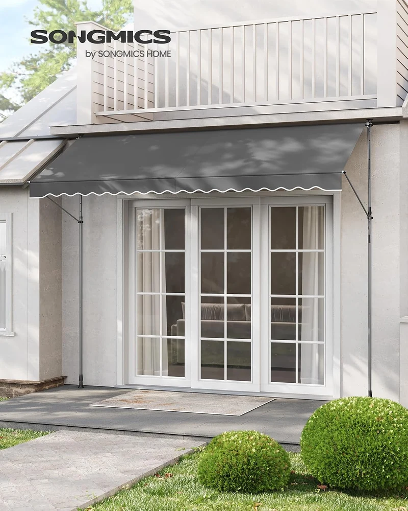 SONGMICS Klemmmarkise, höhenverstellbar, mit Handkurbel, 350 x 120 cm 350W cm Anthrazit, 350W cm Ant