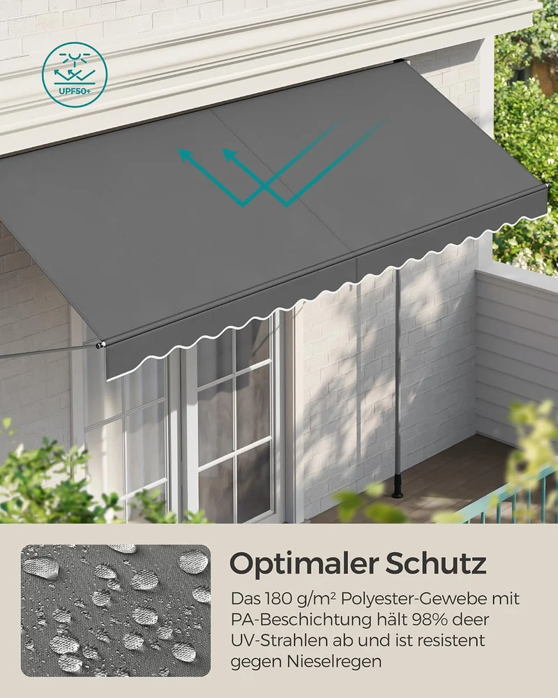 SONGMICS Klemmmarkise, höhenverstellbar, mit Handkurbel, 350 x 120 cm 350W cm Anthrazit, 350W cm Ant