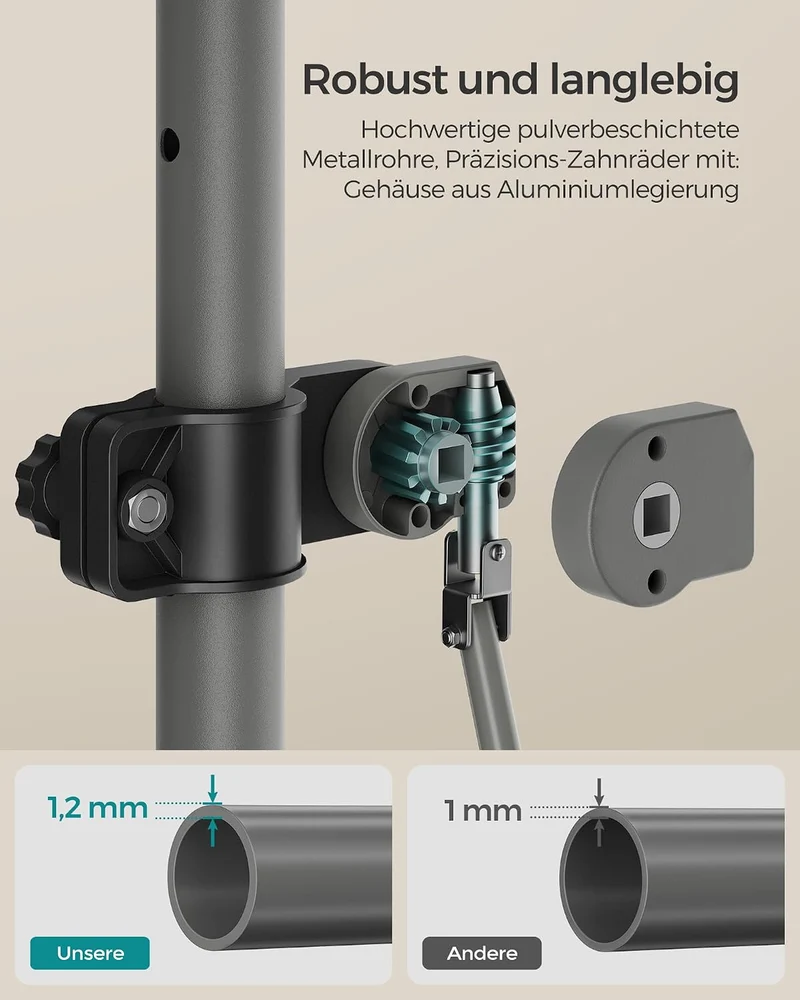 SONGMICS Klemmmarkise, höhenverstellbar, mit Handkurbel, 350 x 120 cm 350W cm Anthrazit, 350W cm Ant