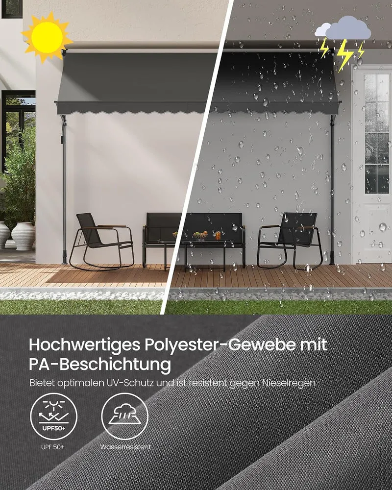 SONGMICS Klemmmarkise, höhenverstellbar, mit Handkurbel, 350 x 120 cm 350W cm Anthrazit, 350W cm Ant