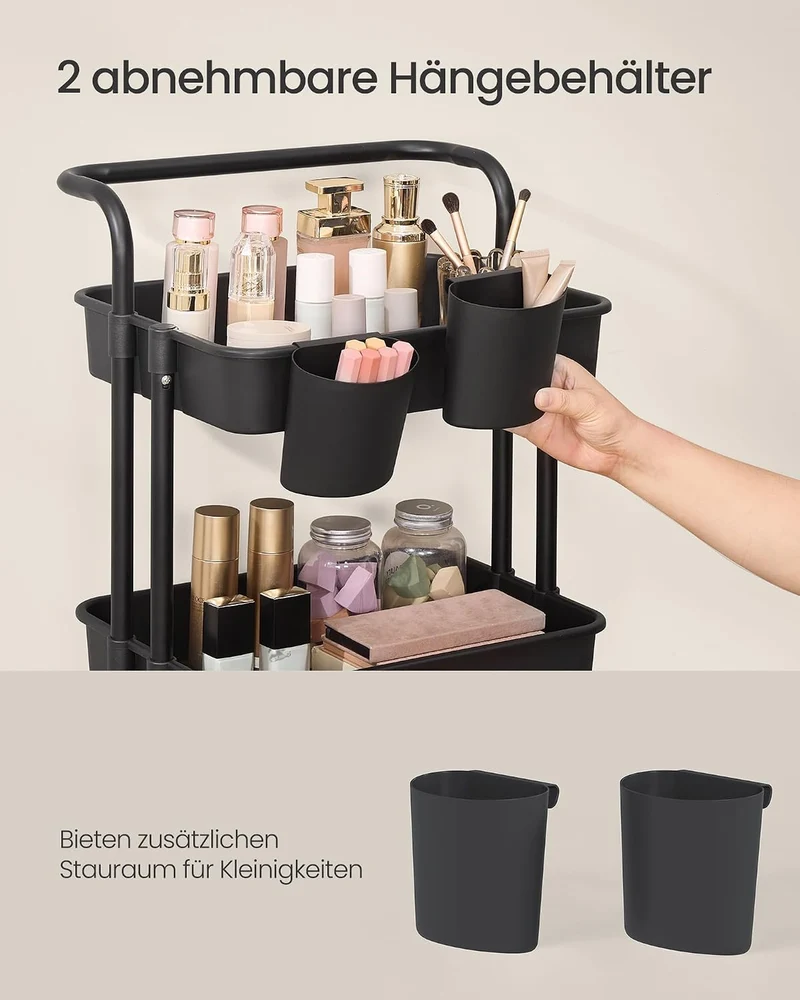 SONGMICS Rollwagen, 4 Ebenen, Küchenwagen mit Griff, einfacher Aufbau 4 Levels Schwarz, 4 Levels Sch