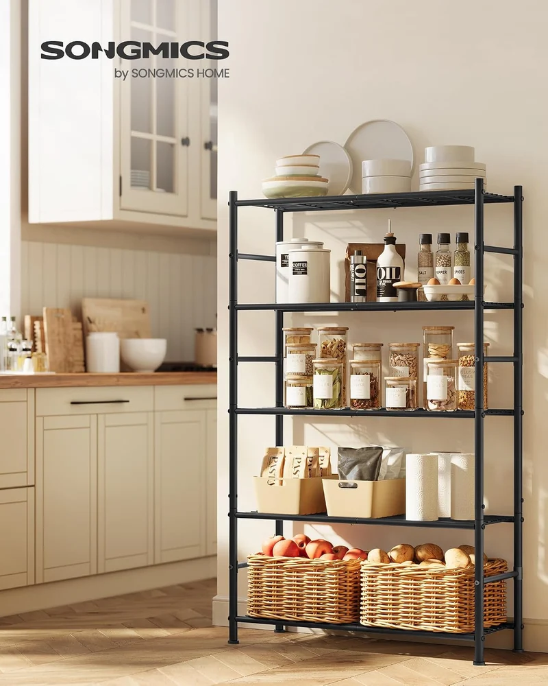 SONGMICS Kellerregal aus Stahl mit 5 Ebenen, bis 200 kg, 80 x 30 x 144 cm 5 Ebenen (30 x 80 cm), 5 E
