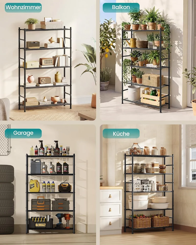 SONGMICS Kellerregal aus Stahl mit 5 Ebenen, bis 200 kg, 80 x 30 x 144 cm 5 Ebenen (30 x 80 cm), 5 E
