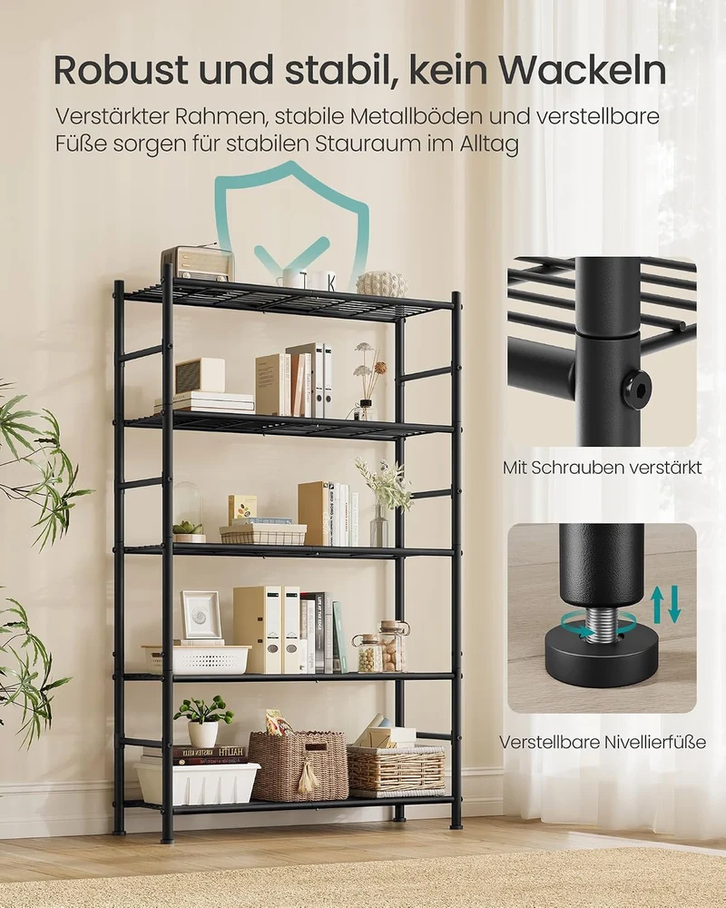 SONGMICS Kellerregal aus Stahl mit 5 Ebenen, bis 200 kg, 80 x 30 x 144 cm 5 Ebenen (30 x 80 cm), 5 E