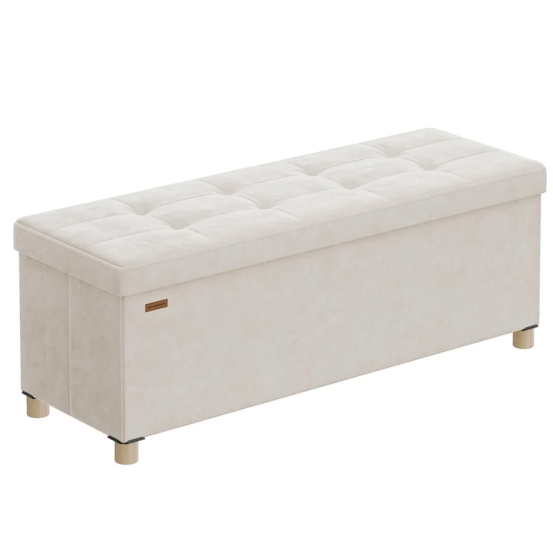 SONGMICS Sitzbank mit Stauraum, Hocker faltbar, 112 L, 38 x 110 x 40 cm Cremeweiss 38T x 110B x 40H