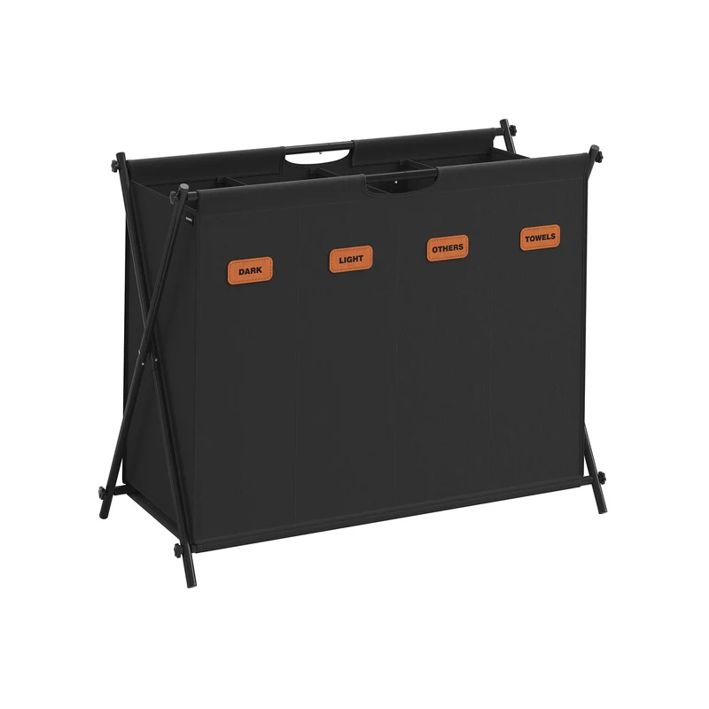 SONGMICS Wäschekorb, Wäschesammler 155 Liter, Wäschebox, 4 Fächer, klappbares X-Gestell, individuell