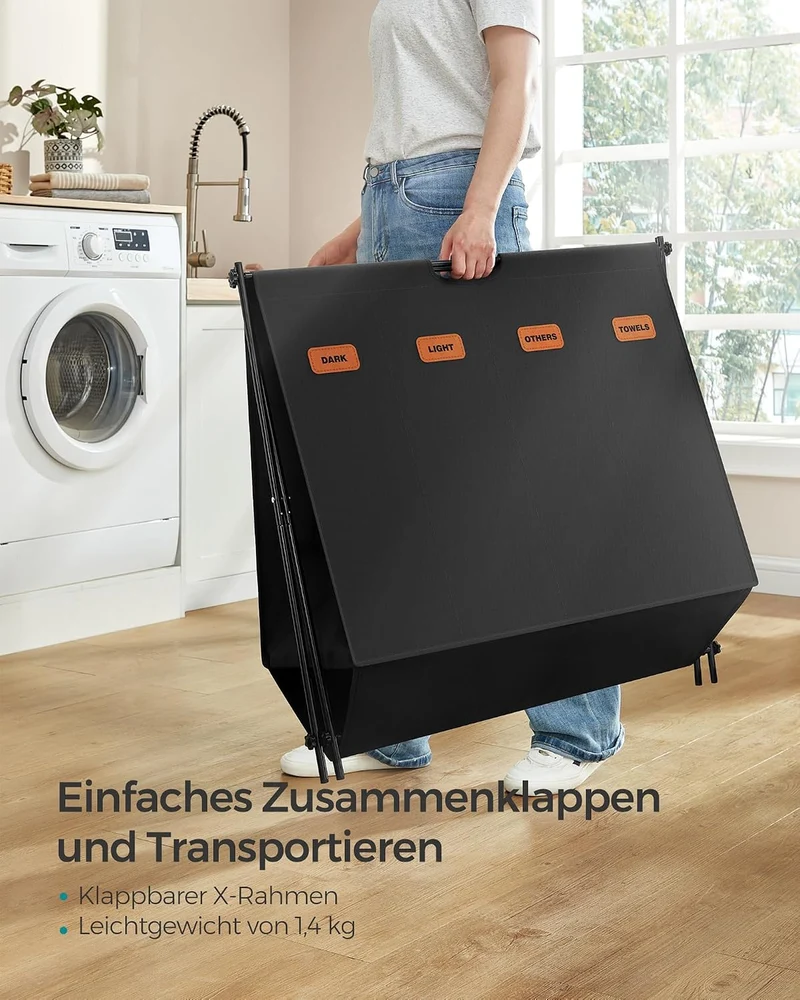 SONGMICS Wäschekorb, Wäschesammler 155 Liter, Wäschebox, 4 Fächer, klappbares X-Gestell, individuell