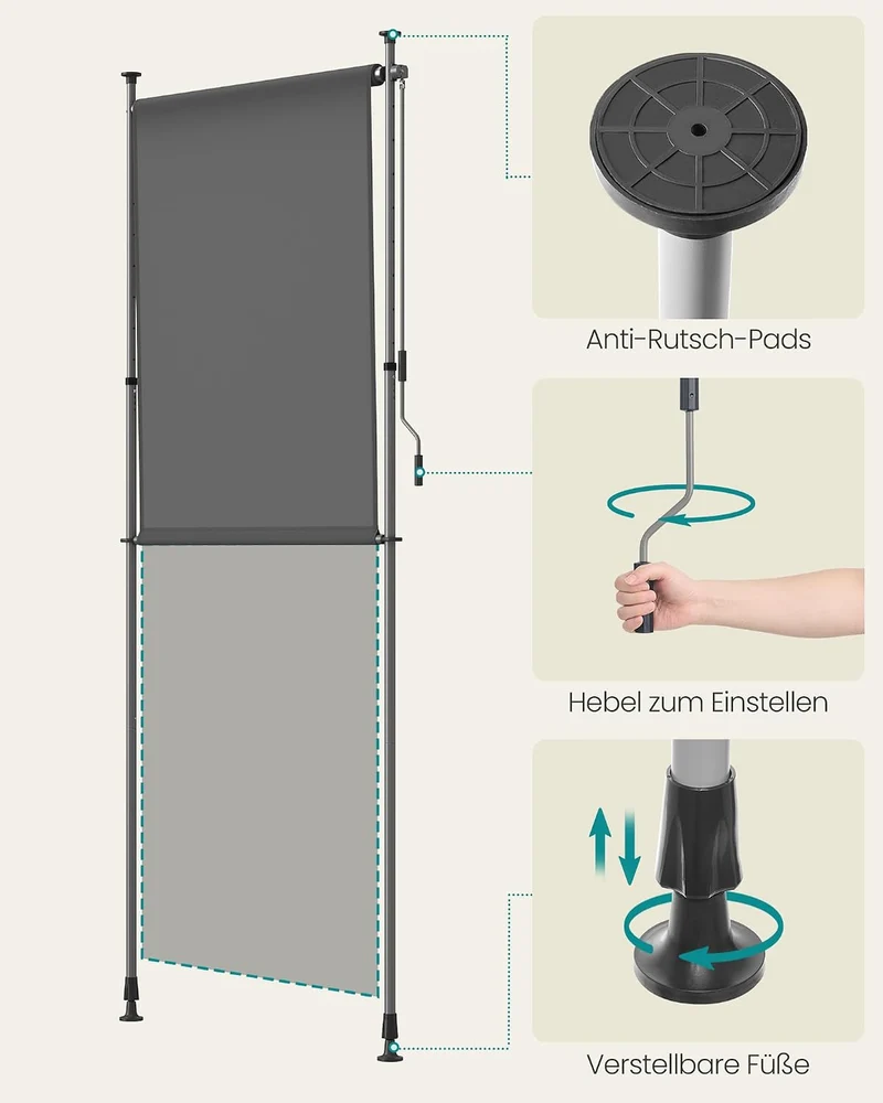 SONGMICS Senkrechtmarkise, höhenverstellbar, 120 x (220-300) cm 120W cm, 120W cm