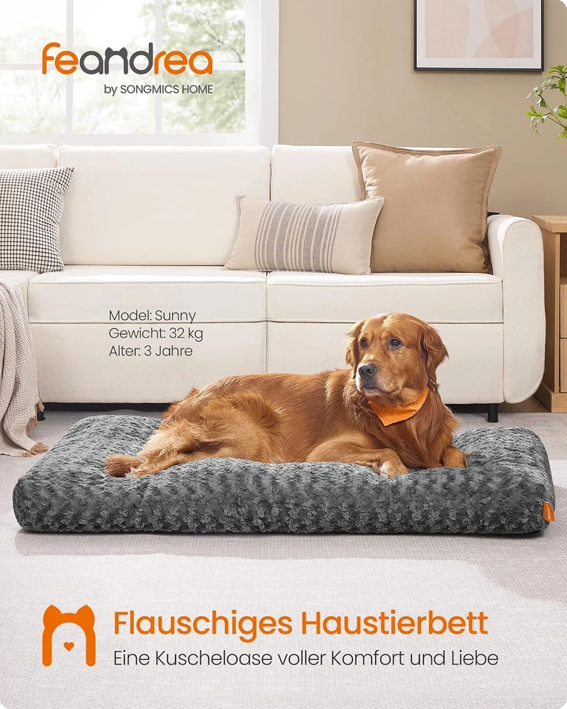 Feandrea Hundebett, 122 x 74 cm, weiche Polsterung, waschbar, rutschfest L 122 x B 74 x H 10 cm schi