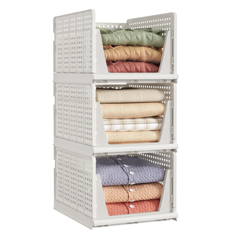 SONGMICS Schrank-Organizer 3er Set, klappbar, stapelbar, ausziehbarer Korb 25H cm 3, 25H cm 3