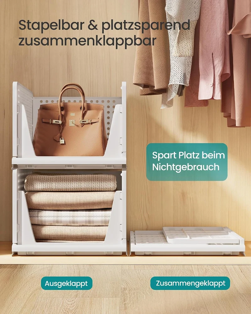 SONGMICS Schrank-Organizer 3er Set, klappbar, stapelbar, ausziehbarer Korb 25H cm 3, 25H cm 3