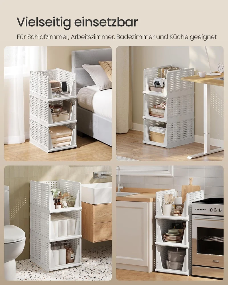 SONGMICS Schrank-Organizer 3er Set, klappbar, stapelbar, ausziehbarer Korb 25H cm 3, 25H cm 3
