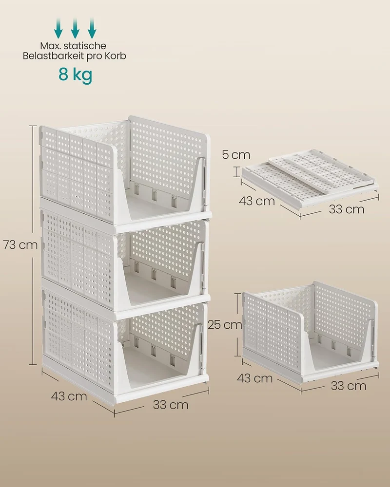 SONGMICS Schrank-Organizer 3er Set, klappbar, stapelbar, ausziehbarer Korb 25H cm 3, 25H cm 3