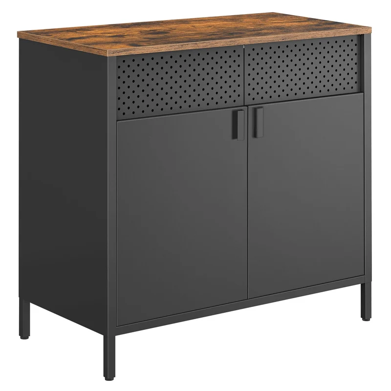 SONGMICS Aufbewahrungsschrank, Metallschrank, mit Doppeltür, Stahlgestell 2 Türen Vintagebraun + Sch
