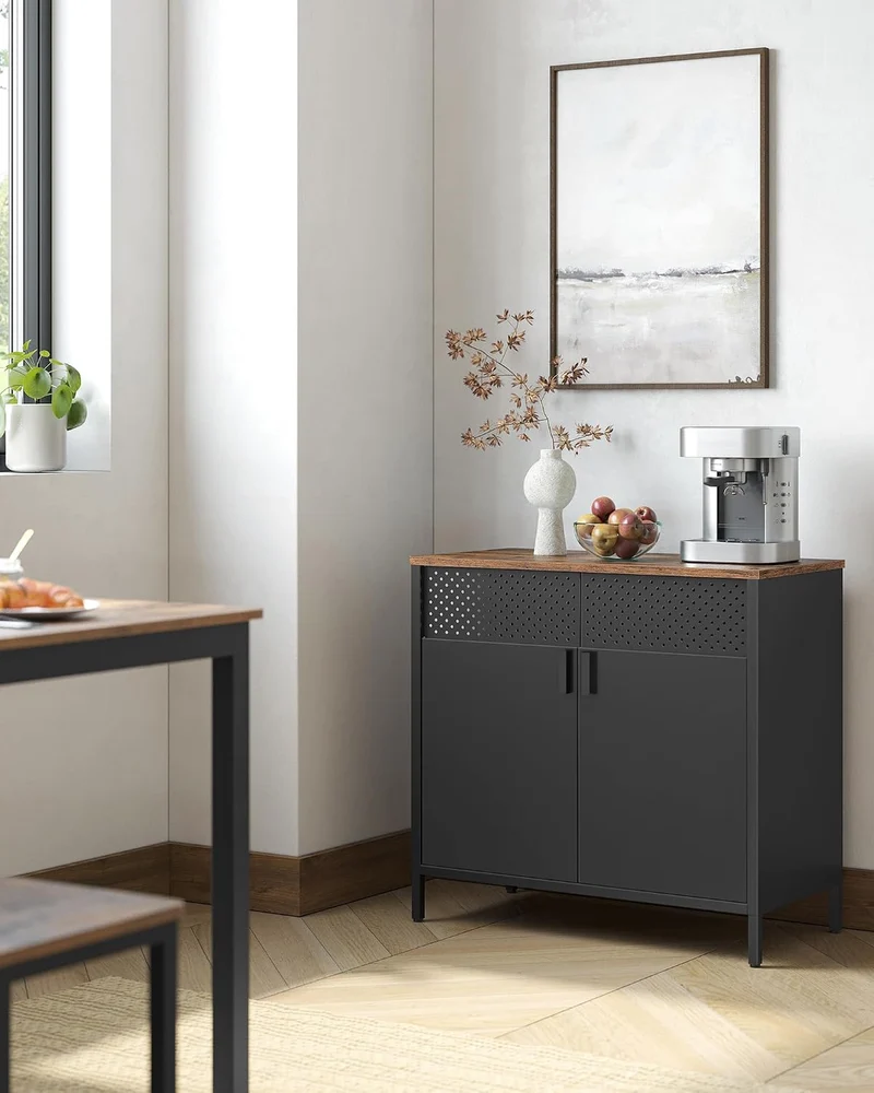 SONGMICS Aufbewahrungsschrank, Metallschrank, mit Doppeltür, Stahlgestell 2 Türen Vintagebraun + Sch