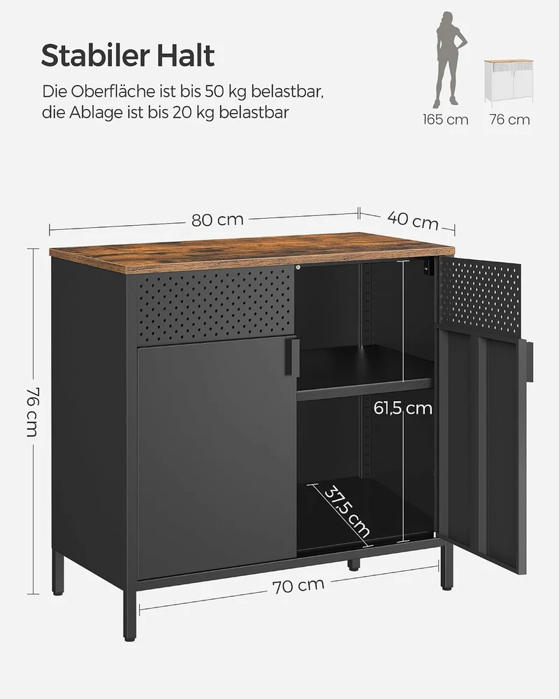SONGMICS Aufbewahrungsschrank, Metallschrank, mit Doppeltür, Stahlgestell 2 Türen Vintagebraun + Sch