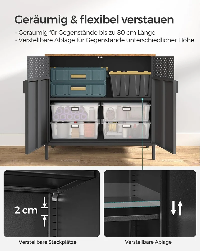SONGMICS Aufbewahrungsschrank, Metallschrank, mit Doppeltür, Stahlgestell 2 Türen Vintagebraun + Sch