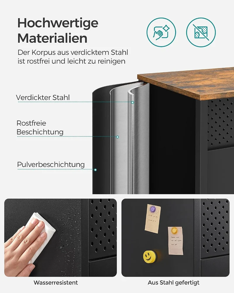 SONGMICS Aufbewahrungsschrank, Metallschrank, mit Doppeltür, Stahlgestell 2 Türen Vintagebraun + Sch