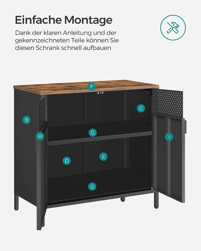 SONGMICS Aufbewahrungsschrank, Metallschrank, mit Doppeltür, Stahlgestell 2 Türen Vintagebraun + Sch