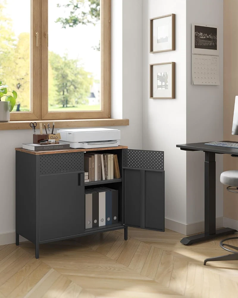 SONGMICS Aufbewahrungsschrank, Metallschrank, mit Doppeltür, Stahlgestell 2 Türen Vintagebraun + Sch