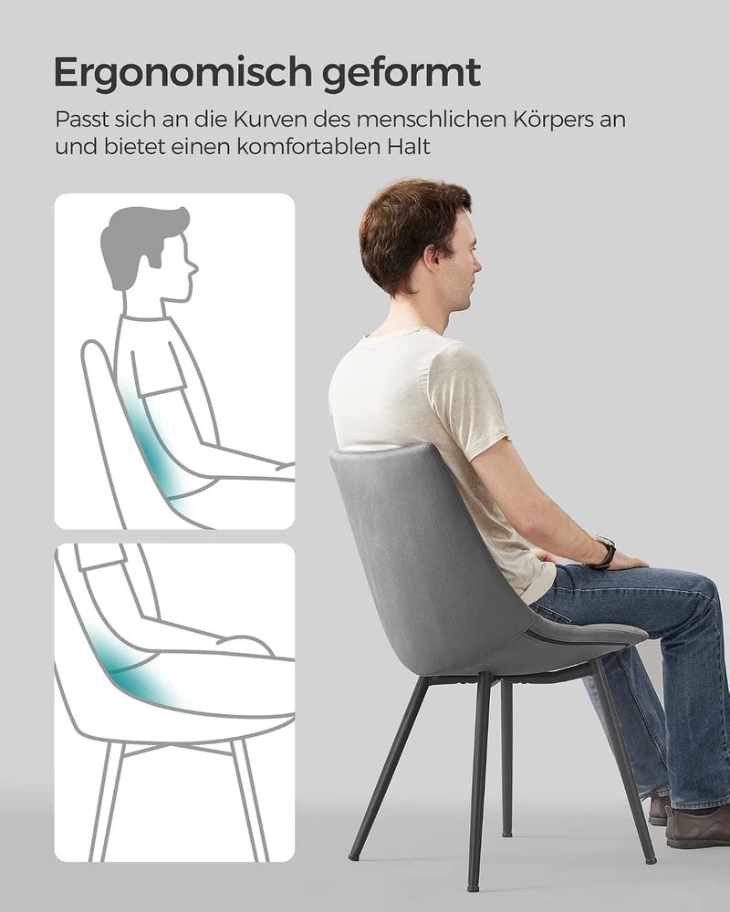 SONGMICS Esszimmerstühle 2er Set, Moderne Küchenstühle, Polsterstühle mit Metallbeinen, Samtoberfläc