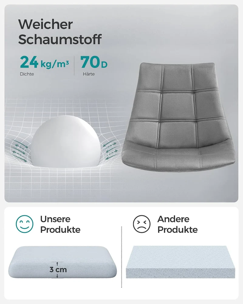 SONGMICS Esszimmerstühle 2er Set, Moderne Küchenstühle, Polsterstühle mit Metallbeinen, Samtoberfläc