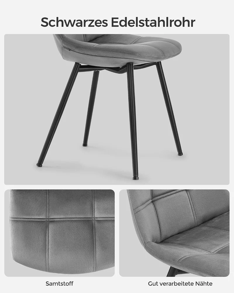 SONGMICS Esszimmerstühle 2er Set, Moderne Küchenstühle, Polsterstühle mit Metallbeinen, Samtoberfläc