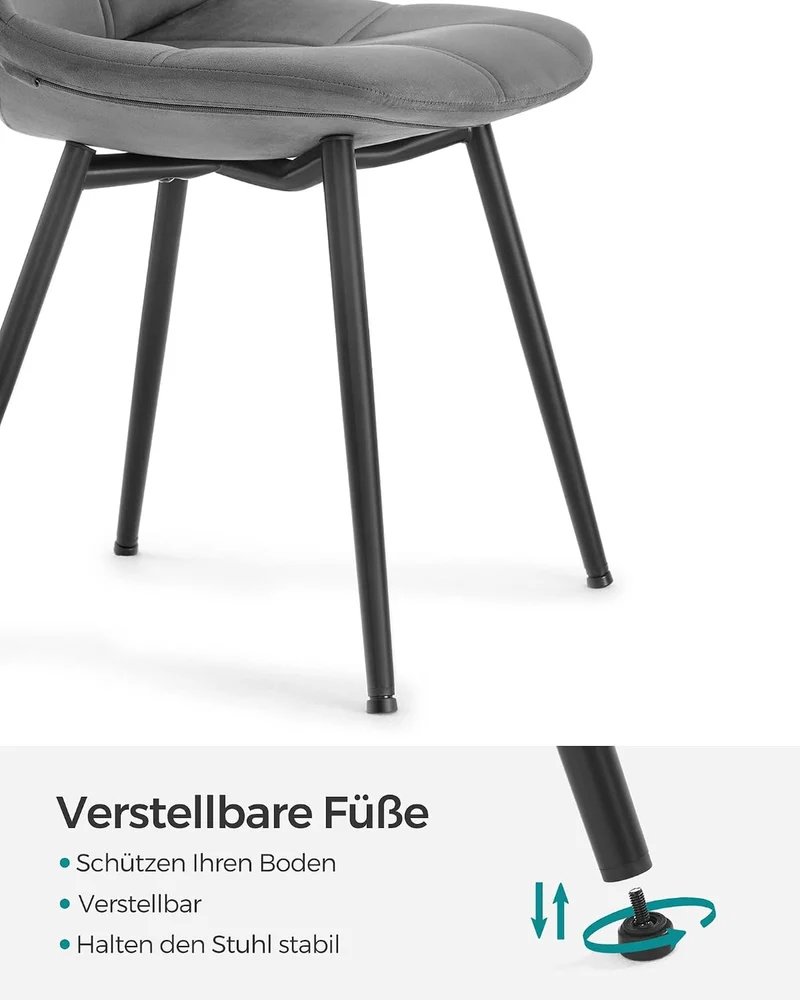 SONGMICS Esszimmerstühle 2er Set, Moderne Küchenstühle, Polsterstühle mit Metallbeinen, Samtoberfläc