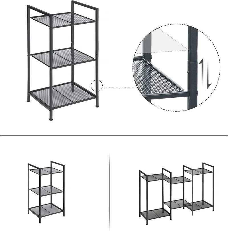 SONGMICS Badezimmerregal aus Metall, Küchenregal, 3 Ebenen, Badregal, Standregal, Pflanzenregal, erw