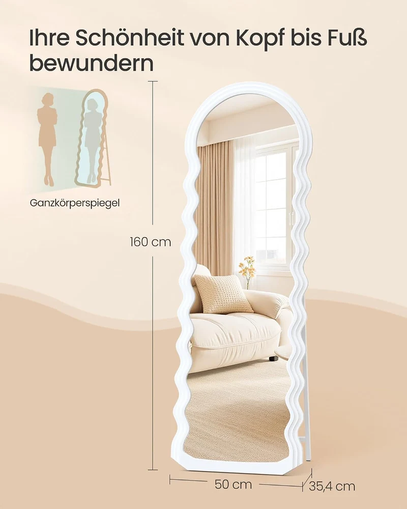 SONGMICS Ganzkörperspiegel, 160 x 50 cm, wellenförmiges Design wellig, wellig