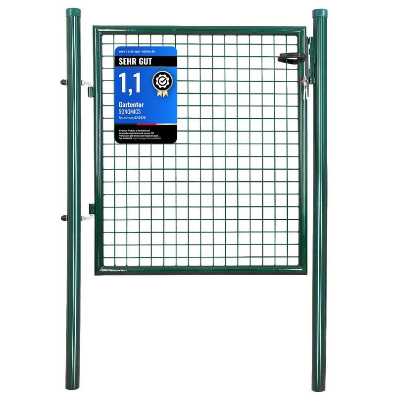 SONGMICS Gartentor, verzinkter Stahl, abschliessbar, 106 x 150 cm (B x H) 90 x 106 cm Grün, 90 x 106