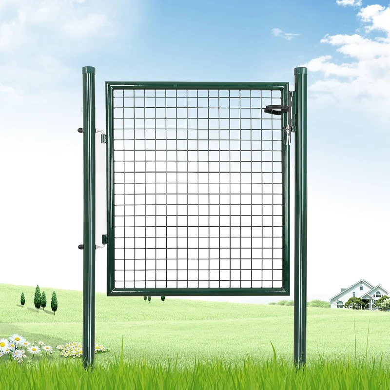 SONGMICS Gartentor, verzinkter Stahl, abschliessbar, 106 x 150 cm (B x H) 90 x 106 cm Grün, 90 x 106