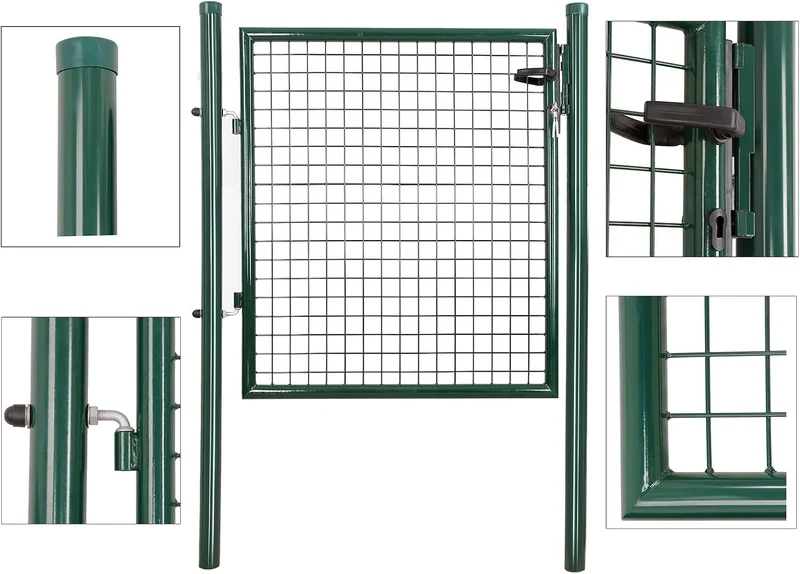 SONGMICS Gartentor, verzinkter Stahl, abschliessbar, 106 x 150 cm (B x H) 90 x 106 cm Grün, 90 x 106