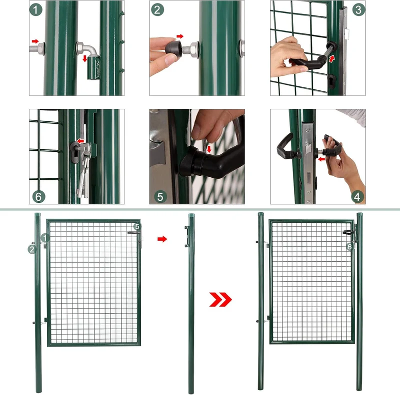 SONGMICS Gartentor, verzinkter Stahl, abschliessbar, 106 x 150 cm (B x H) 90 x 106 cm Grün, 90 x 106