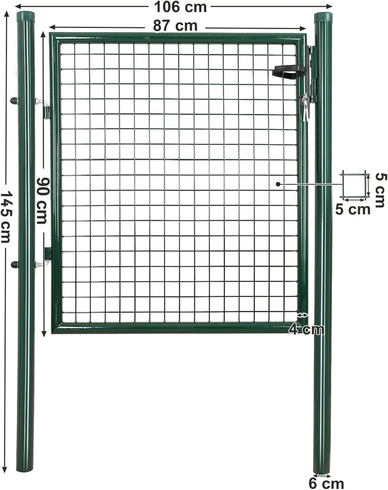 SONGMICS Gartentor, verzinkter Stahl, abschliessbar, 106 x 150 cm (B x H) 90 x 106 cm Grün, 90 x 106