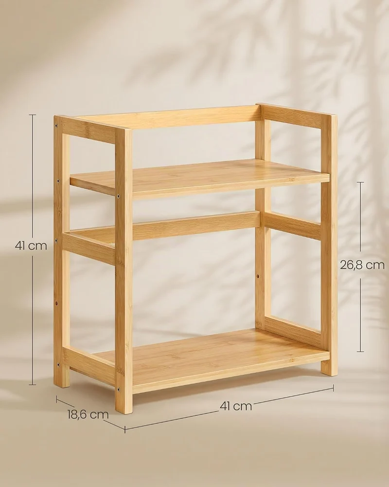 SONGMICS Gewürzregal mit 2 Ebenen, Küchenregal, Bambusgestell Naturbeige, Naturbeige